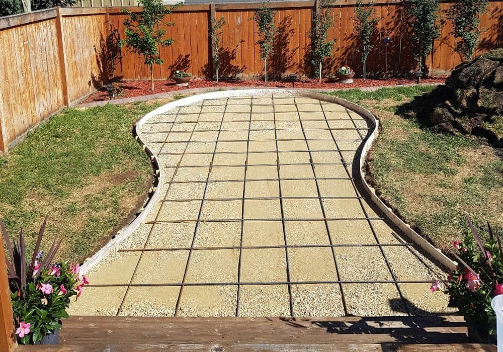 Decorative stamped concrete patio forming and rebar